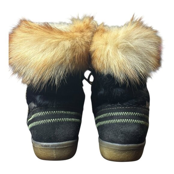 Vintage Tecnica Goat Fur Embroidered Floral Boots Black /  Brown Women's Size 38 - Picture 4 of 9